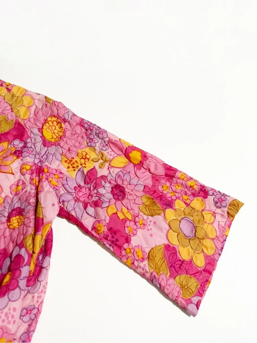 Vintage 60s Millay Floral Retro Mod Robe Housecoat Pink Size S